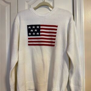 Mighty Fine White Crewneck Sweater with Flag Design